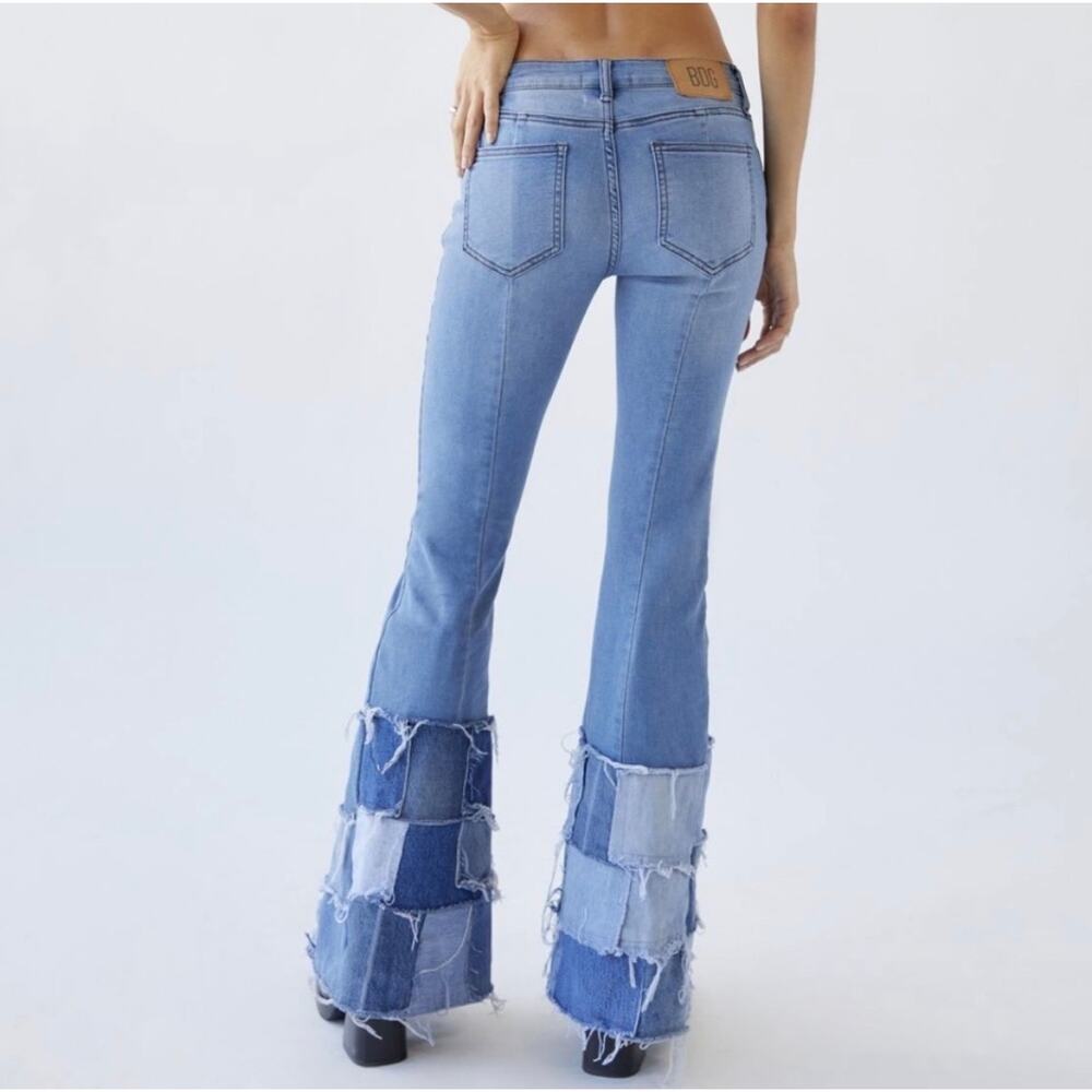 UO Vintage Patchwork Extreme Flare Y2K Jeans Light Blue Size 29 - Picture 5 of 14